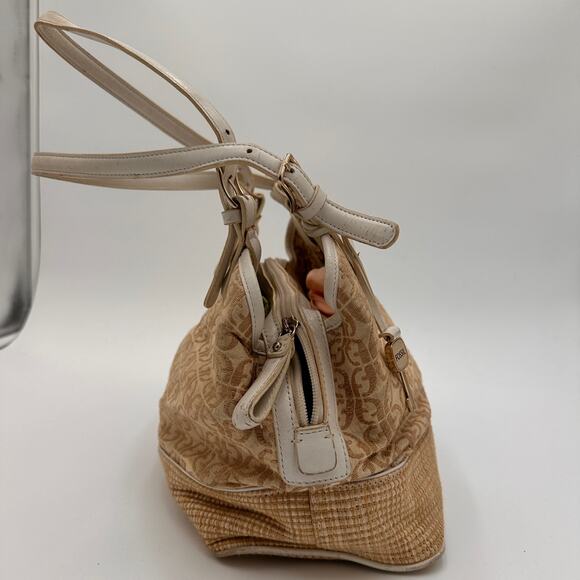 Fossil Monogram Canvas Brown Shoulder Satchel Purse - Picture 8 of 13